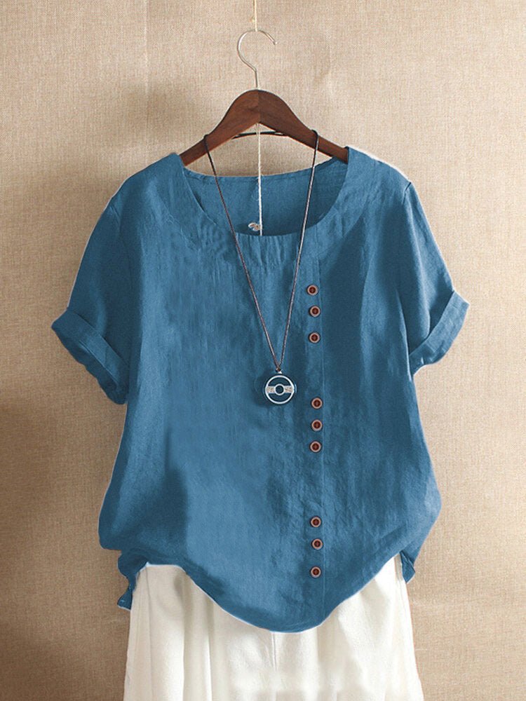 Silke - Luchtige katoenen blouse met sierknopenlijst voor dames View 15