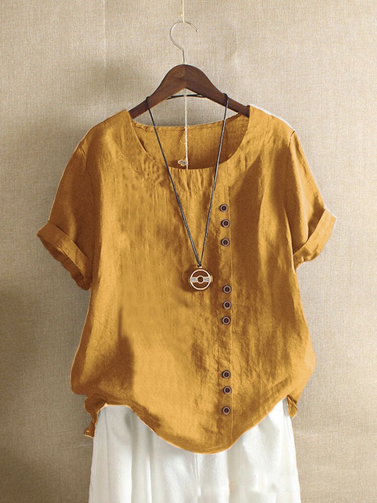 Silke - Luchtige katoenen blouse met sierknopenlijst voor dames View 16