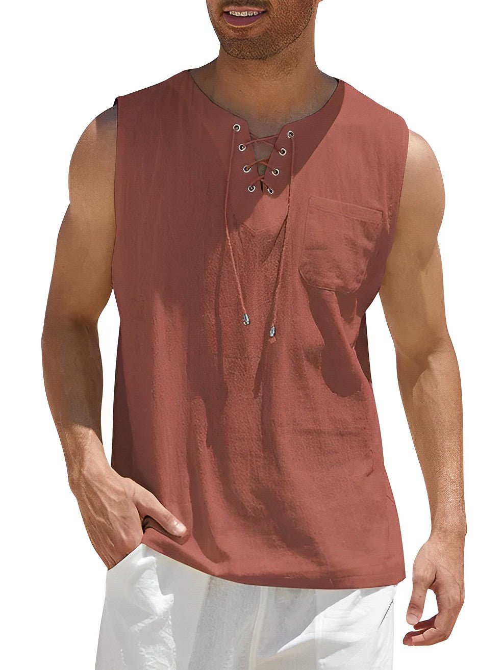 Sven - Luchtige linnen tanktop met vetertouw voor heren Lifestyle