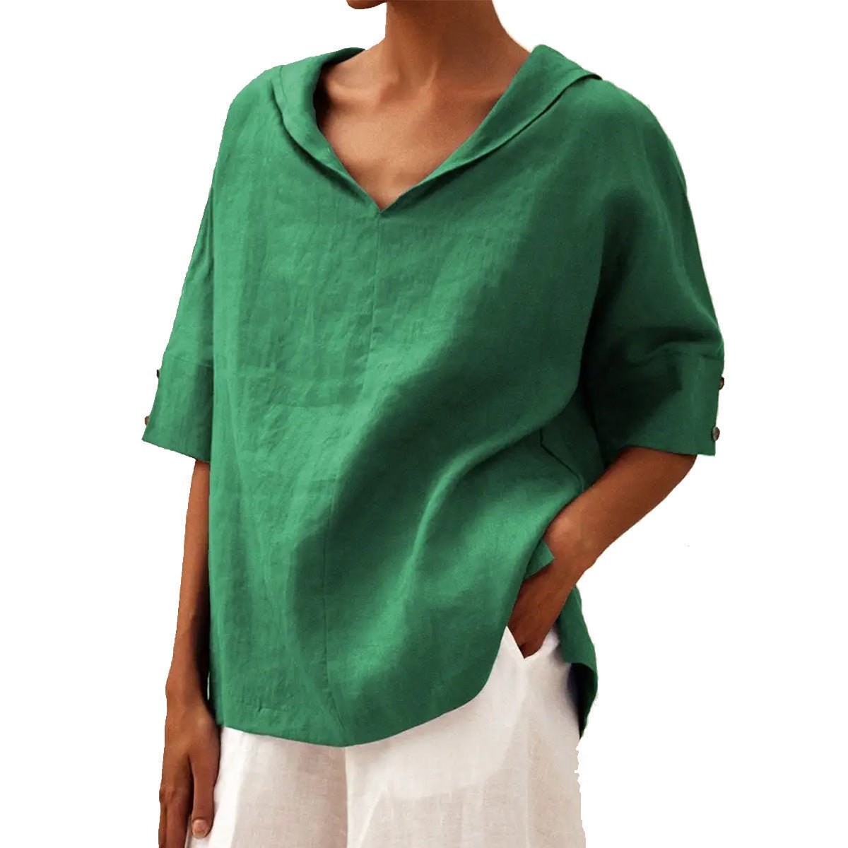 Vera - Luchtige linnen blouse met v-hals voor dames Angle
