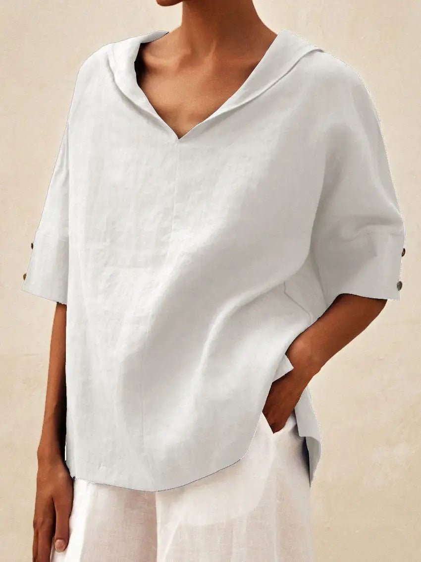 Vera - Luchtige linnen blouse met v-hals voor dames Back