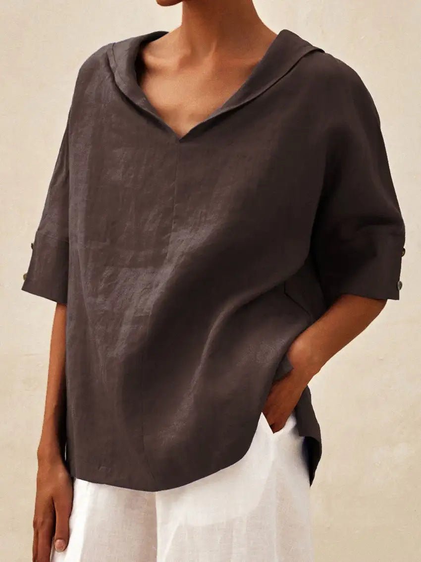 Vera - Luchtige linnen blouse met v-hals voor dames Front
