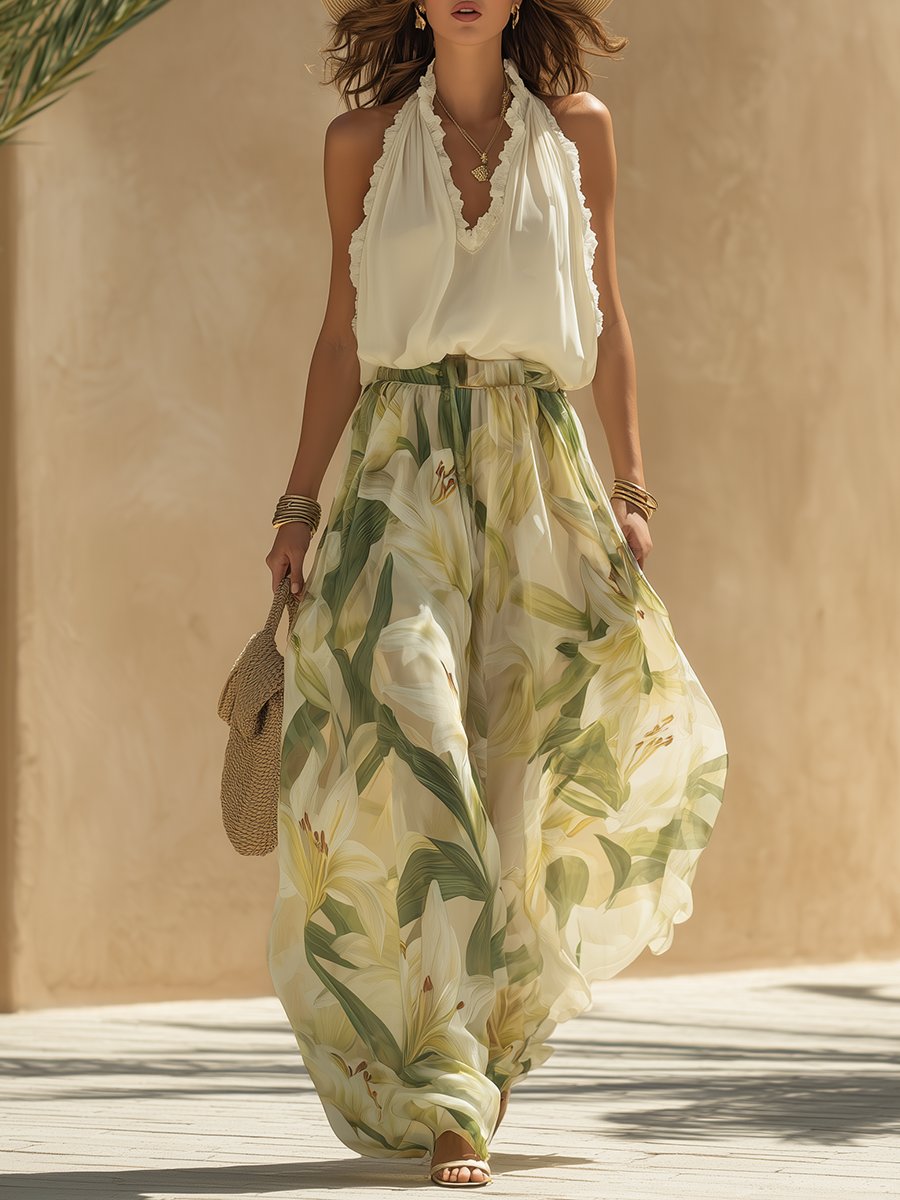 Wies - Vloeiende zomerset met bloemenprint voor dames Front