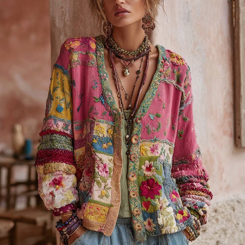 Zoe - Klassiek patchworkvest met bloemenborduursels voor dames